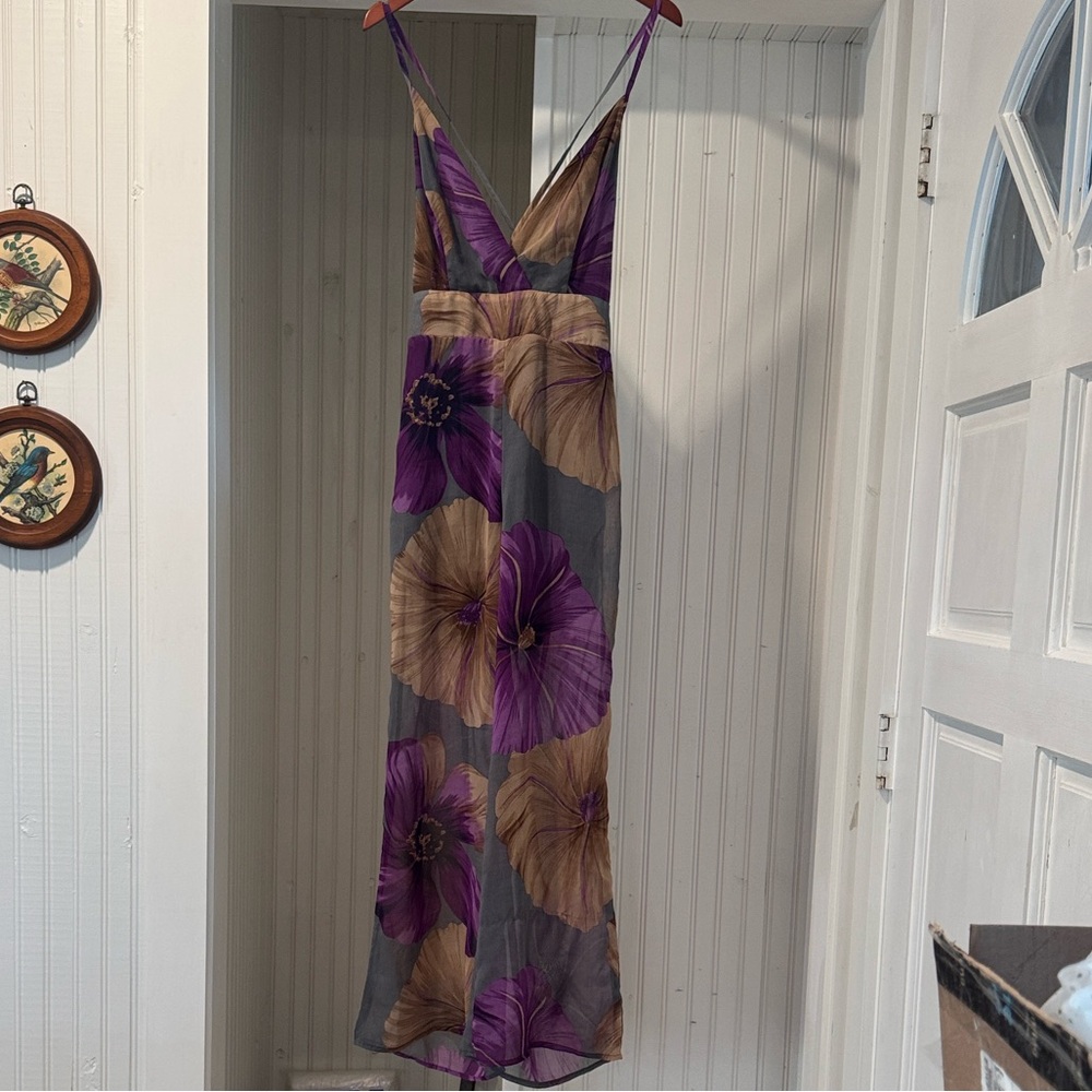 Floral Romper with Purple and Tan Flowers